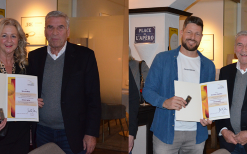 Sandra Beyl und Christian Klapthor erhalten die Bronzene Ehrennadel des Tennisverbandes Rheinland